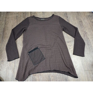 Apropos Brown Asymmetrical Knit Blouse Small Pocket Anthropologie Made in USA